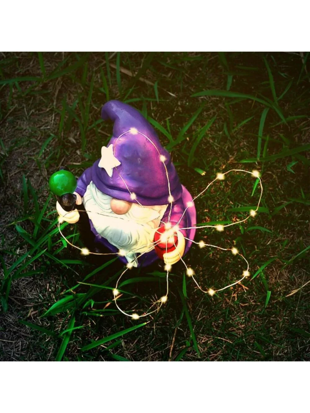 Patriotic Garden Gnome Statue with Fairy Lights | Waterproof Outdoor Decor for